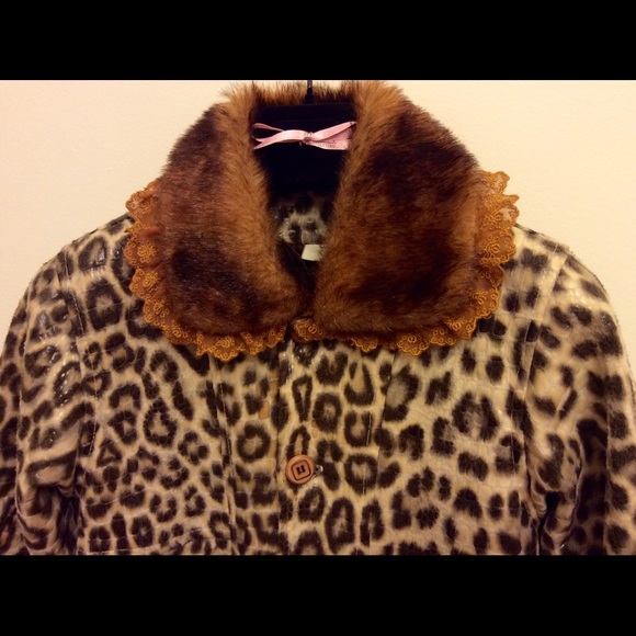 Girl's Hooded fur trim cheetah print Coat, sz.M - Picture 5 of 8